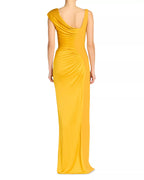 Vibrant Sheath One Shoulder Ruched Accent High Slit Floor Length For Ladies Prom Dress