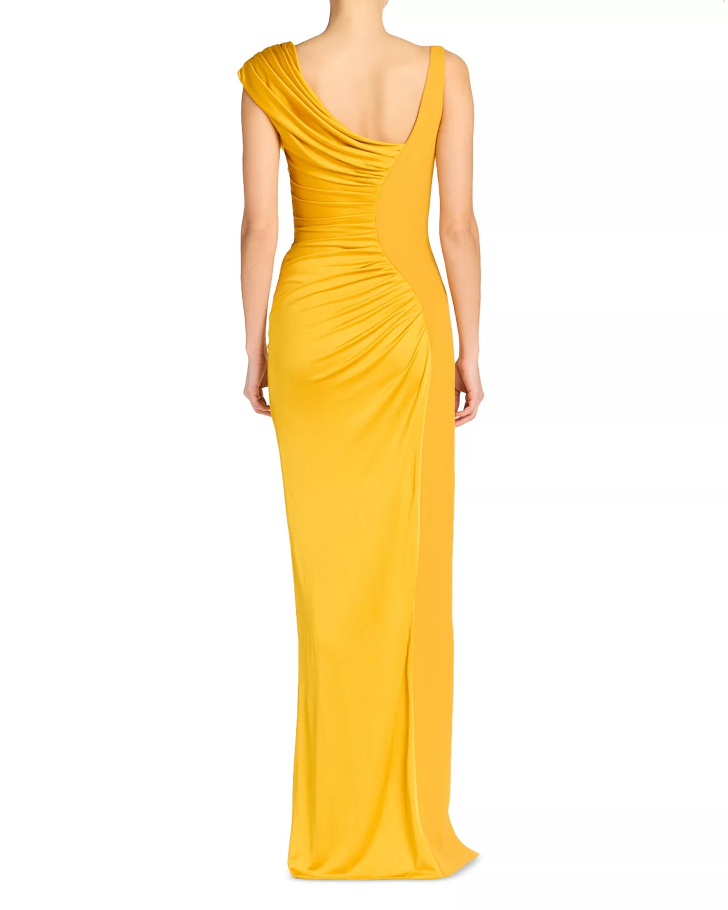 Vibrant Sheath One Shoulder Ruched Accent High Slit Floor Length For Ladies Prom Dress