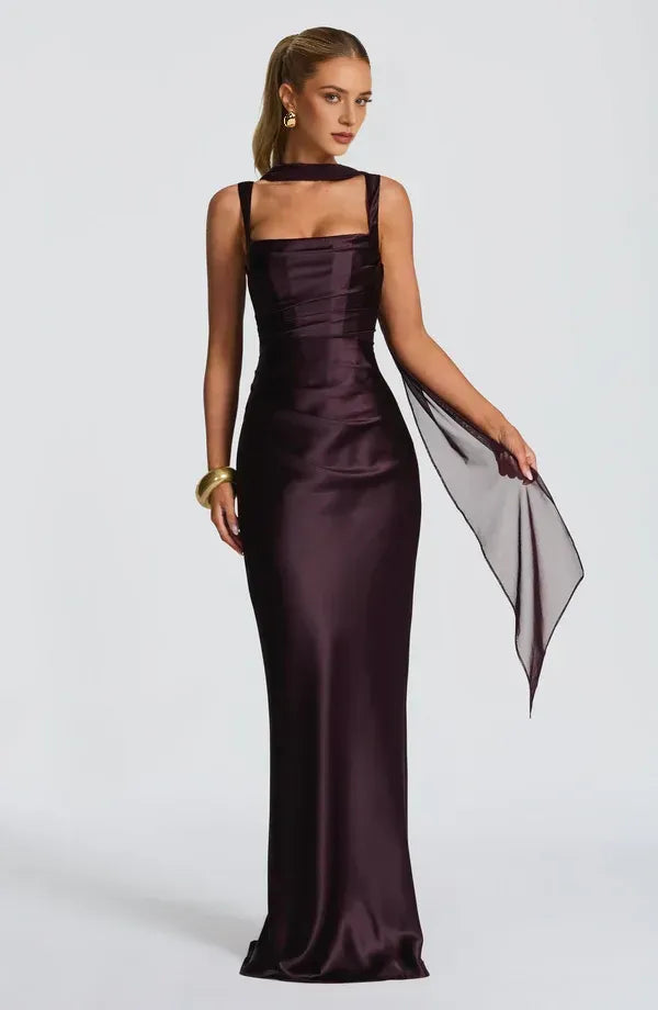 Vibrant Sheath Square Neck Choker Strap Lace Up Back Floor Length For Sale Prom Dress
