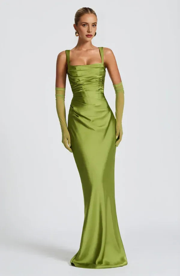 Vibrant Sheath Square Neck Sheer Glove Lace Up Back Floor Length For Sale Prom Dress