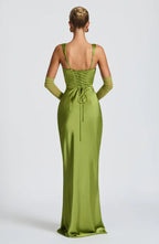 Vibrant Sheath Square Neck Sheer Glove Lace Up Back Floor Length For Sale Prom Dress