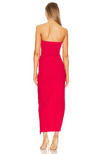 Vibrant Sheath Strapless Sleeveless Asymmetric High Slit Midi Evening Dress