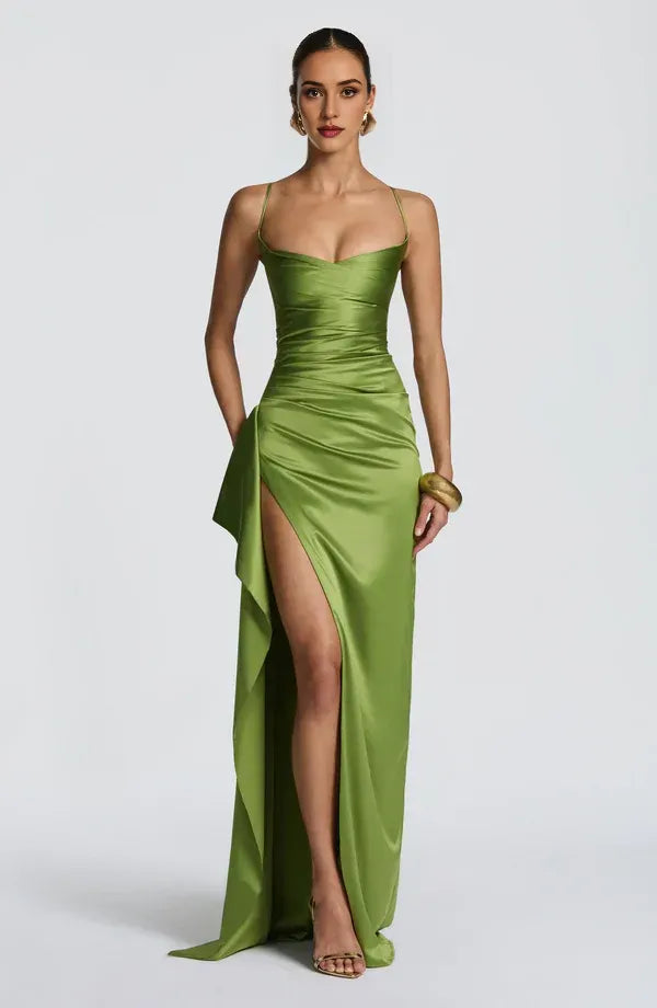 Vibrant Sheath Sweetheart Neck Spaghetti Strap Crisscross Lace Up Back High Slit For Sale Floor Length Prom Dress