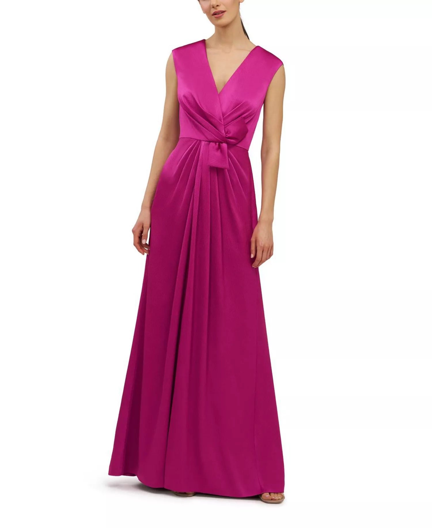 Vibrant Sheath V Neck Sleeveless Bow Detail Zipper Back Floor Length For Women Prom Dress