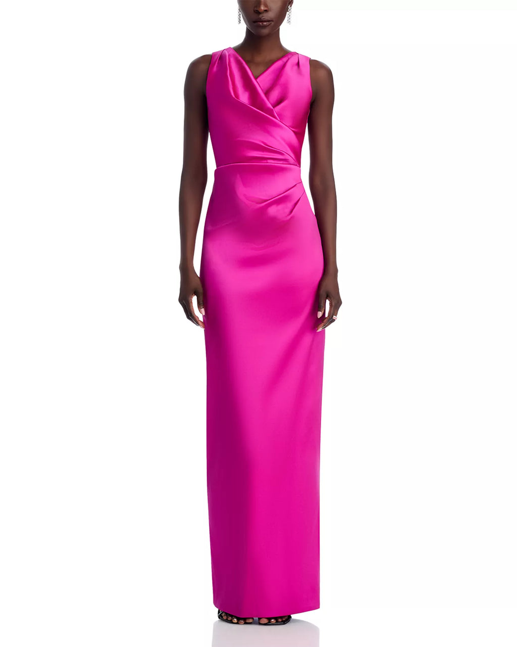 Vibrant Sheath Wrap Neck Sleeveless Ruched Back Floor Length For Adults Prom Dress