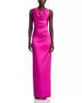 Vibrant Sheath Wrap Neck Sleeveless Ruched Back Floor Length For Adults Prom Dress