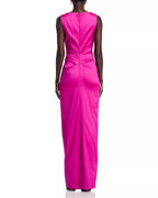 Vibrant Sheath Wrap Neck Sleeveless Ruched Back Floor Length For Adults Prom Dress