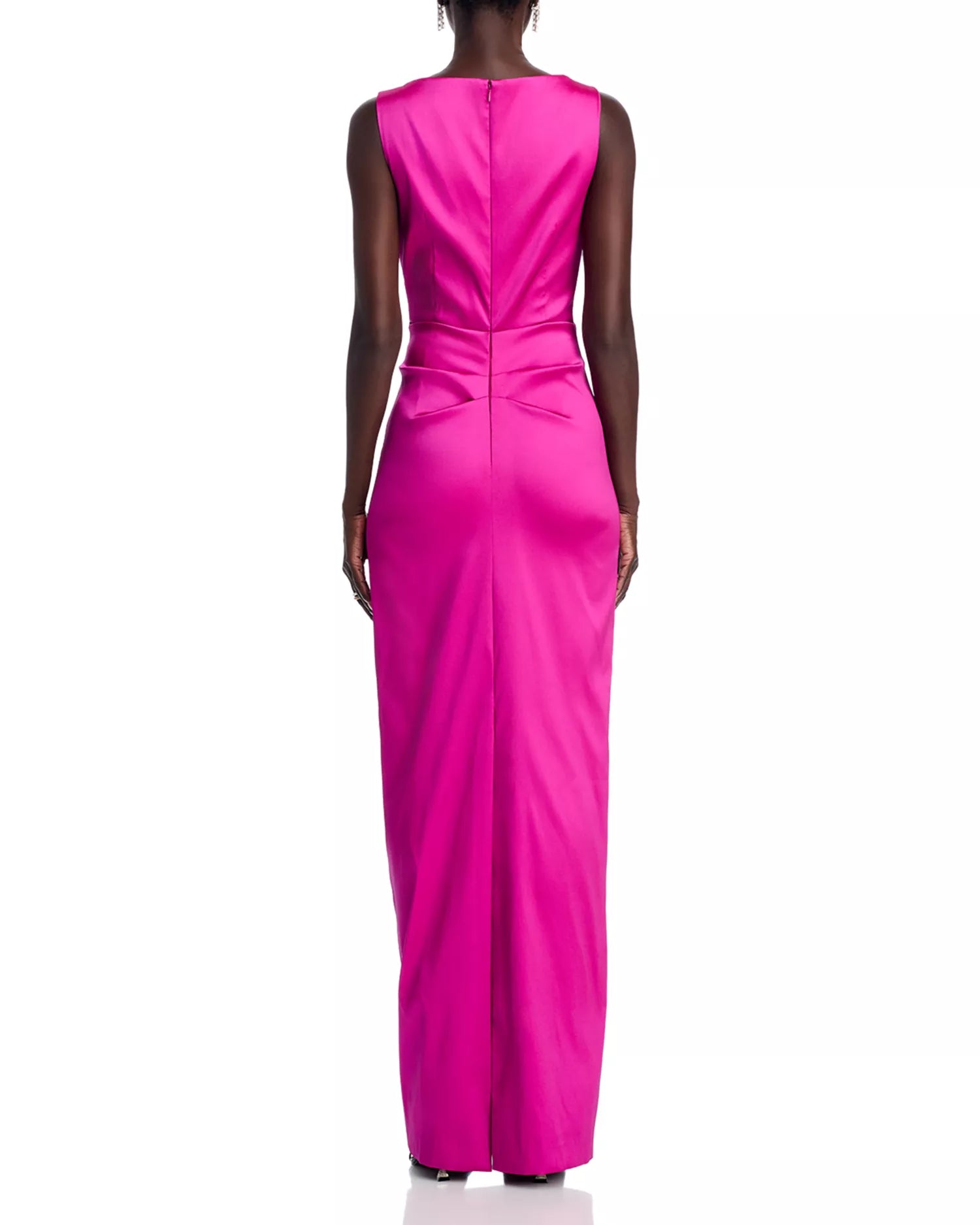 Vibrant Sheath Wrap Neck Sleeveless Ruched Back Floor Length For Adults Prom Dress