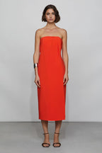 Vibrant Shift Strapless Sleeveless Open Back Midi Length For Ladies Prom Dress