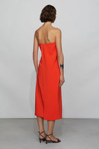 Vibrant Shift Strapless Sleeveless Open Back Midi Length For Ladies Prom Dress