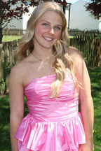Vibrant Strapless Ruched Tiered Ruffle Ball Gown With Slit