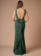 Vibrant Trumpet Boat Neck Sleeveless Bow Accent Back Floor Length For Ladies Prom Dress