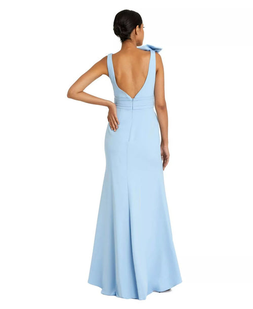 Robe de bal longue sans manches à col en V profond et dos nu, motif trompette vibrante pour femme