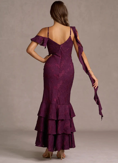 Robe de bal midi pour femme, trompette vibrante, décolleté en V profond, à volants, épaules dénudées, dos ouvert