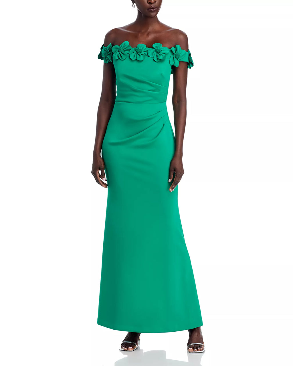Vibrant Trumpet Off The Shoulder Floral Trimmed Open Back Floor Length Hot Sale Prom Dress