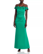 Vibrant Trumpet Off The Shoulder Floral Trimmed Open Back Floor Length Hot Sale Prom Dress