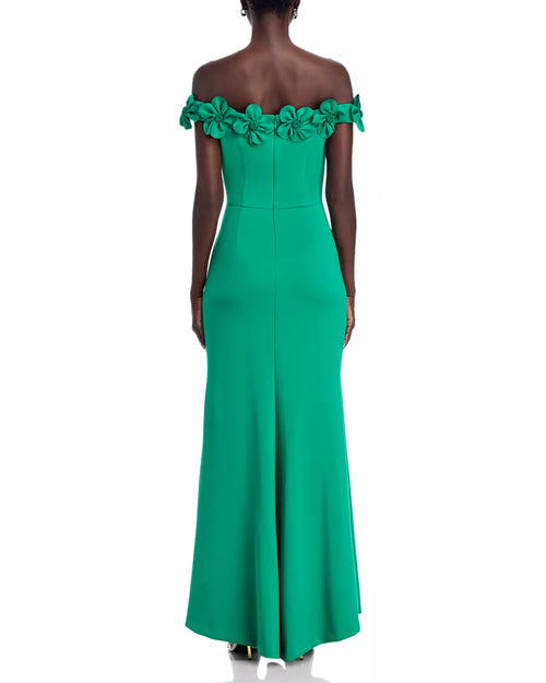 Vibrant Trumpet Off The Shoulder Floral Trimmed Open Back Floor Length Hot Sale Prom Dress
