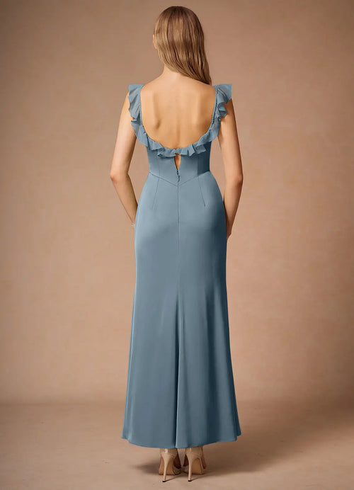 Robe de bal longue sans manches à col carré, dos en trou de serrure et coupe trompette, coloris vif, vente chaude