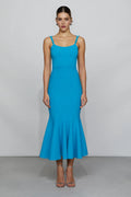 Vibrant Trumpet Square Neck Spaghetti Strap Zipper Back Midi Length For Adults Prom Dress
