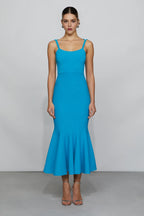 Vibrant Trumpet Square Neck Spaghetti Strap Zipper Back Midi Length For Adults Prom Dress