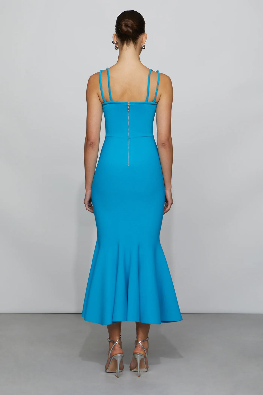 Vibrant Trumpet Square Neck Spaghetti Strap Zipper Back Midi Length For Adults Prom Dress