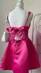 Pink Vibrant A-Line Square Neck Bow Back Hot Short Homecoming Dress