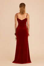 Vibrant Burnt Orange V-Neck Sleeveless Velvet Maxi Bridesmaid Dress