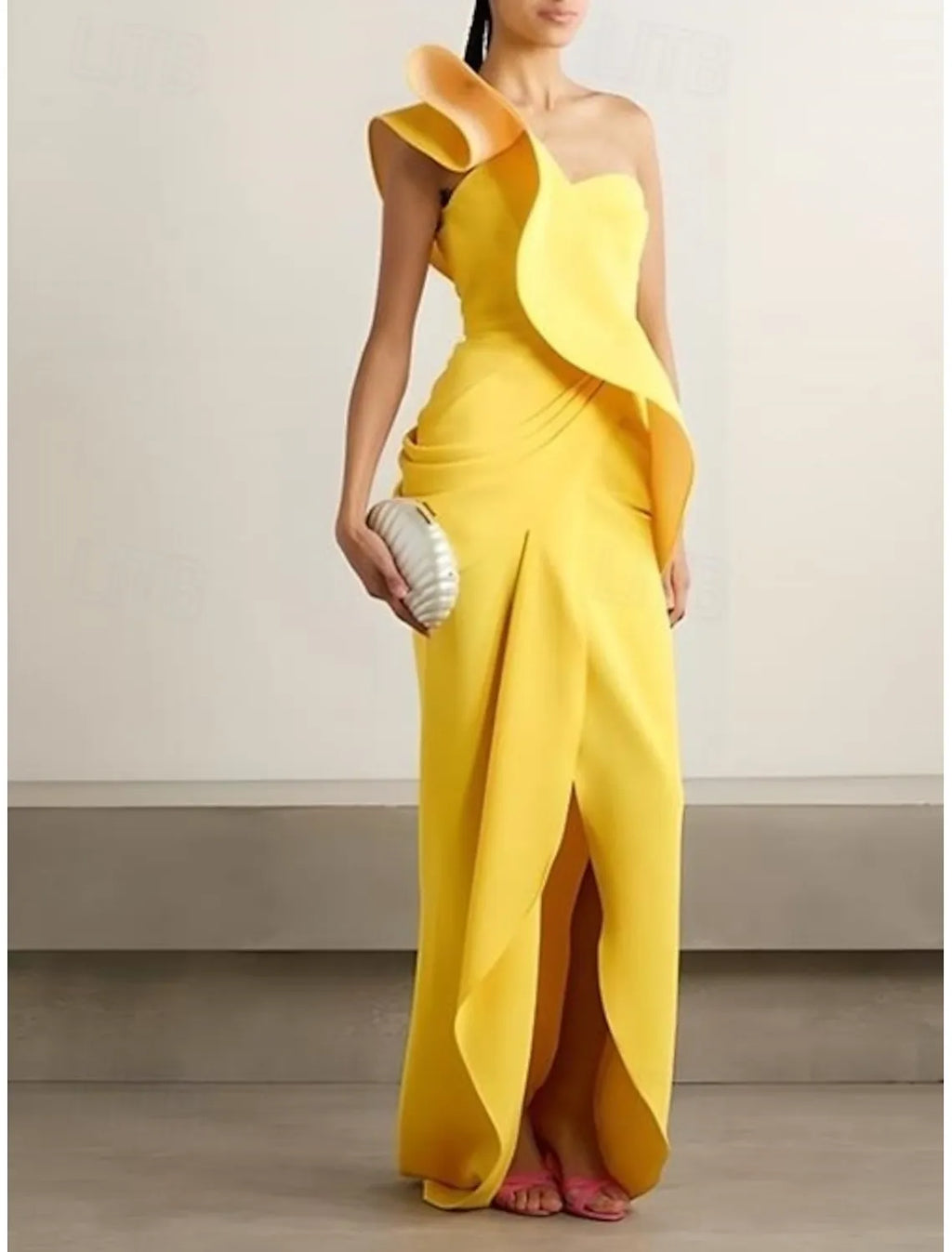 Vibrant Sheath One-Shoulder Ruffled Yellow Floor-Length Evening Dress For Women Ready To Ship