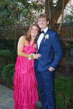 Fuchsia Halter-Neck Cutout Tiered Floor-Length Prom Dress