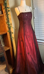 Vintag A-Line Spaghetti Straps Sleeveless Up Floor-Length Prom Dress