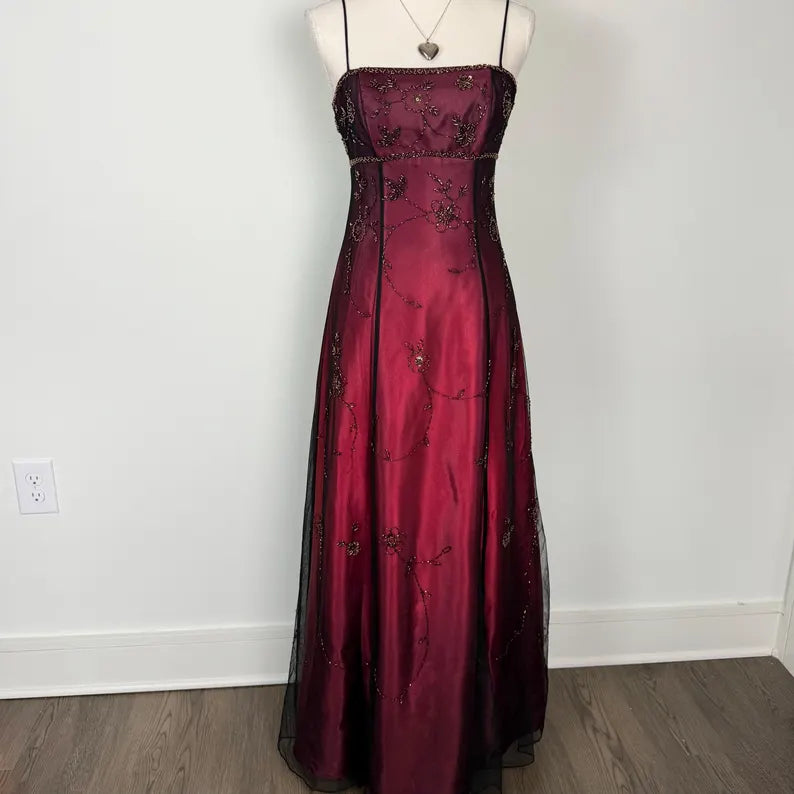 Vintag A-Line Spaghetti Straps Sleeveless Up Floor-Length Prom Dress