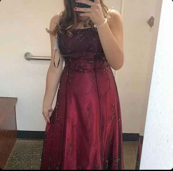 Vintag A-Line Spaghetti Straps Sleeveless Up Floor-Length Prom Dress