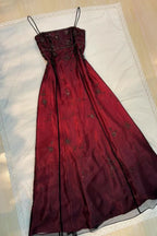 Vintag A-Line Spaghetti Straps Sleeveless Up Floor-Length Prom Dress