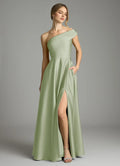 Vintage A-Line Satin One Shoulder Sleeveless Zipper Back Floor Length Bridesmaid Dress