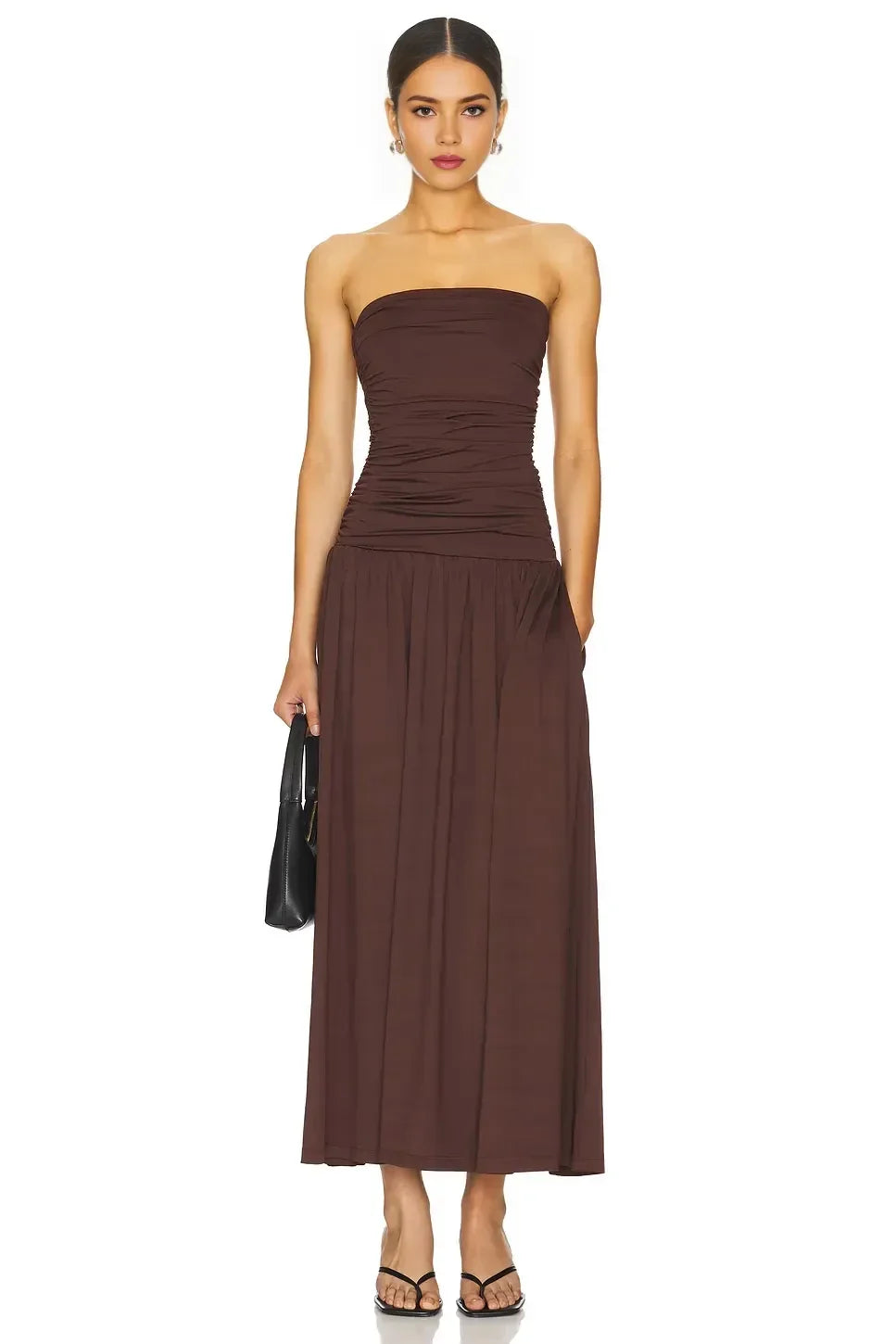 Vintage A Line Strapless Sleeveless Zipper Back Floor Length Evening Dress