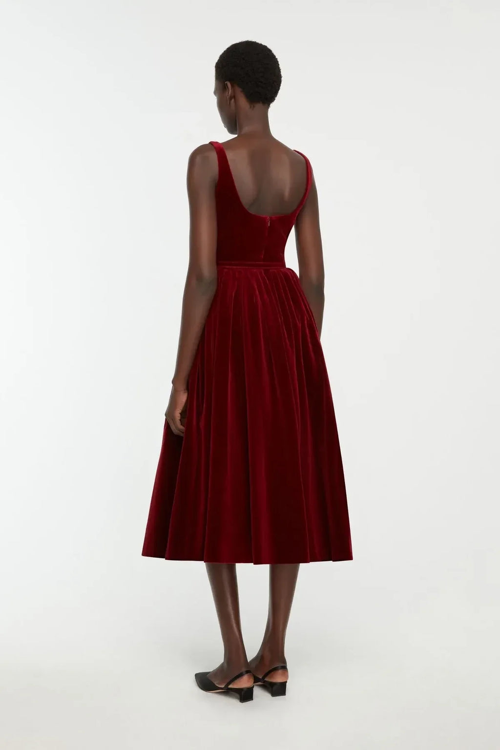 Vintage Inspired A Line Square Neck Sleeveless Back Zip Midi Length Prom Dress
