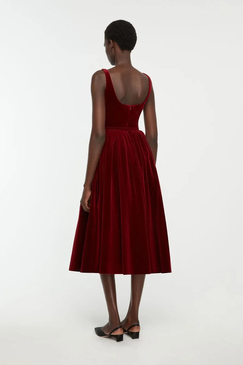 Vestito da ballo midi senza maniche con scollo quadrato e cerniera posteriore, ispirazione vintage, linea ad A