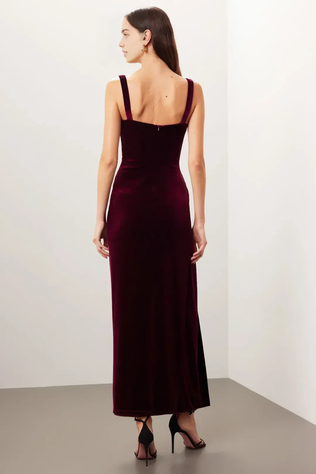 Vintage Inspired Sheath Square Neck Sleeveless Ruched Slit Floor Length Plus Size Prom Dress