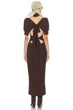 Vintage Sheath Boat Neck Short Sleeve Tie Back Midi Length Evening Dress