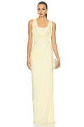 Vintage Sheath Cowl Neck Sleeveless Draped Back Floor Length Evening Dress