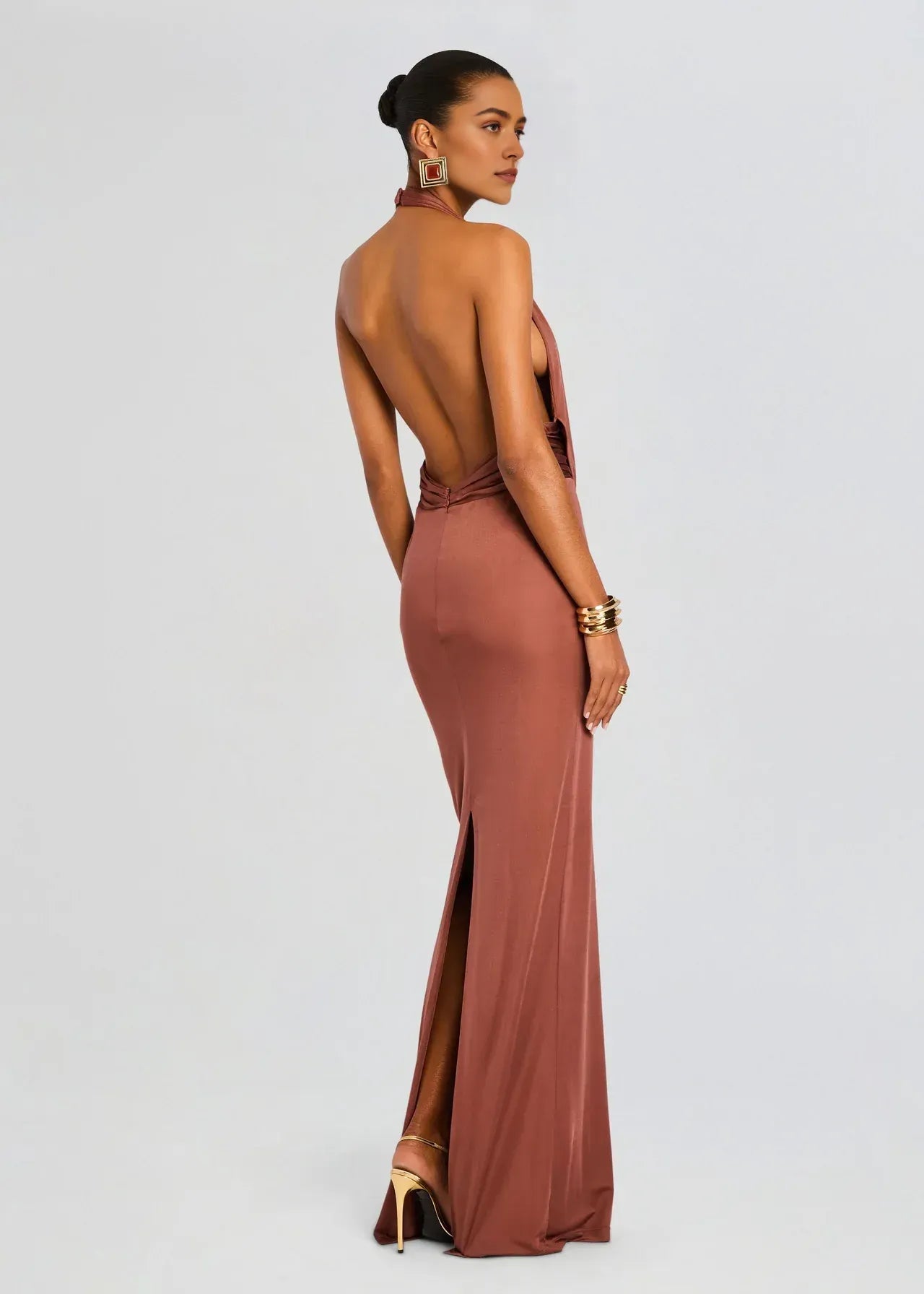 Vintage Sheath Halter Neck Sleeveless Open Back Floor Length Plus Size Prom Dress