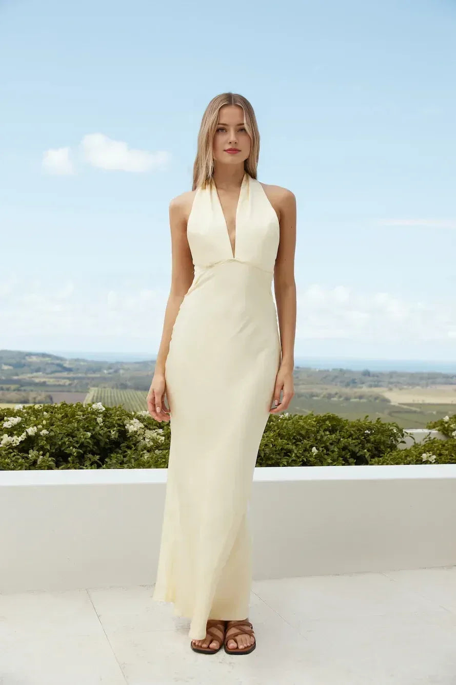 Vintage Sheath Halter Neck Sleeveless Tie Back Floor Length Prom Dress