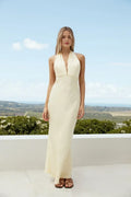 Vintage Sheath Halter Neck Sleeveless Tie Back Floor Length Prom Dress