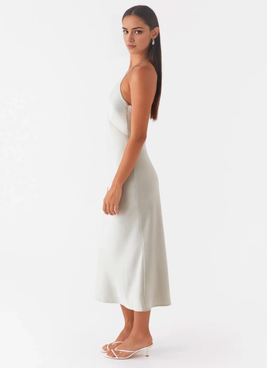 Vintage Sheath Halter Neck Sleeveless Tie Back Midi Length Plus Size Evening Dress