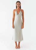 Vintage Sheath Halter Neck Sleeveless Tie Back Midi Length Plus Size Evening Dress