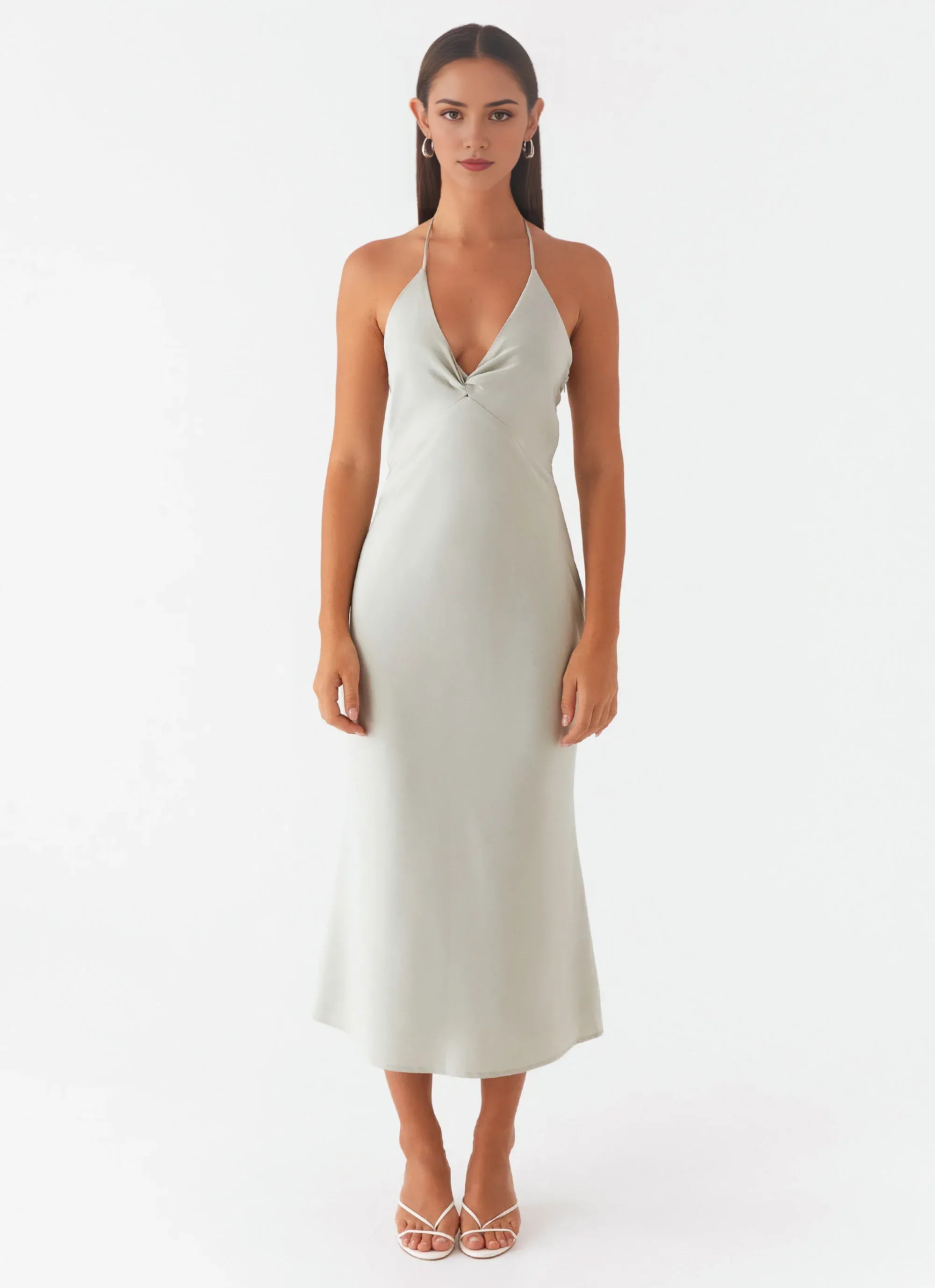 Vintage Sheath Halter Neck Sleeveless Tie Back Midi Length Plus Size Evening Dress