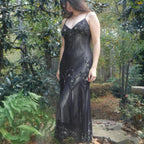 Vintage Spaghetti Strap Beaded Midi Dress with Handkerchief Hem