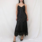 Vintage Spaghetti Strap Beaded Midi Dress with Handkerchief Hem
