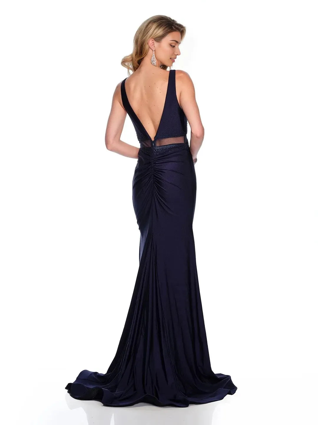 Vintage Mermaid V-Neck Sleeveless Open-Back Floor-Length Prom Dress