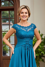 Vintage A-Line Bateau Neck Cap Sleeve Appliques Floor-Length Mother of the Bride Dress